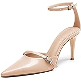 Coutgo Womens High Heels Closed Pointed Toe Ankle Buckle Strap Sexy Pumps Wedding Party Dress Shoes