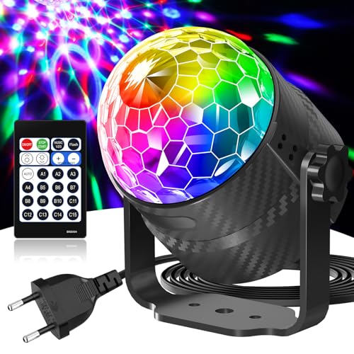 Gobikey Disco Lights 360° Rotating Music Control Disco Ball Party with Remote Control and 2m Cable, 15 RGB Light Effects, Great for Home Party, Birthday, Holiday