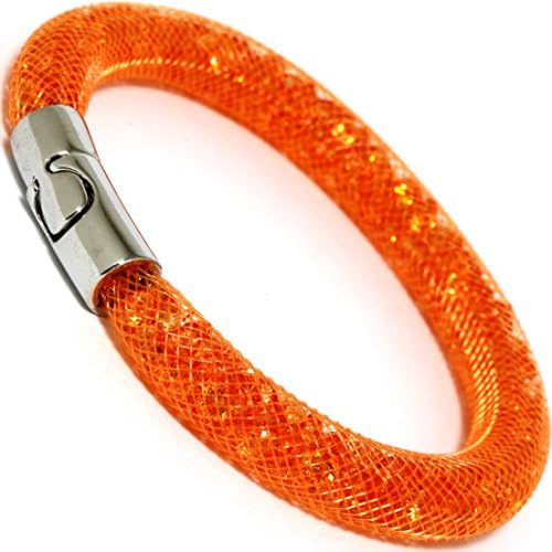 AnsonsImages Mesh Net Crystal Rhinestone Filled Bracelet Orange Magnetic Clasp