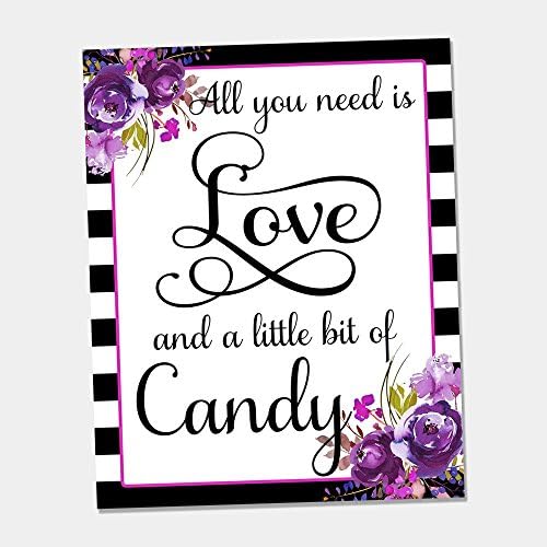 Purple Floral Candy Bar Print - Wedding Candy Buffet Table Sign - 8" x 10" Print (ID260)