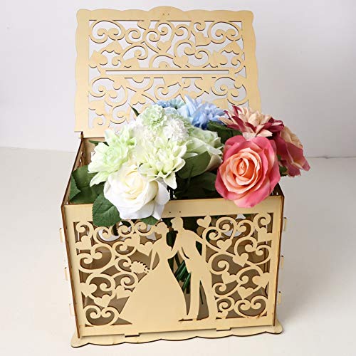 Patgoal Hollow Design DIY Wedding Card Box with Lock and Card Sign Gift Card Holder for Reception Baby Shower Wedding Anniversary Party Decorations