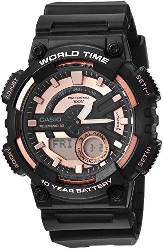 Casio Men's Telememo Quartz Watch with Resin Strap, Black, 28 (Model: AEQ-110W-1A3V)