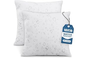 Utopia Bedding Outdoor Pillow Inserts 18 x 18 Inches (Pack of 2, White), Water Resistant Garden Throw Pillows for Patio and Porch Furniture