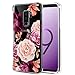 KIOMY Clear Case for Samsung Galaxy S9 Plus /S9+, Shockproof Bumper Protective Cell Phone Back Cover with Airbag Corners, 【Hybrid Design】 Hard PC Back with Flexible TPU Frame, Cute Red Floral