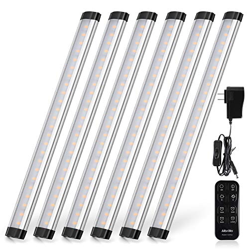 LED Under Cabinet Lighting with Remote Control - Albrillo Dimmable Under Counter Lights for Kitchen Shelf Cupboard, Closet Light Strip Natural White 4000K, 6 Pack