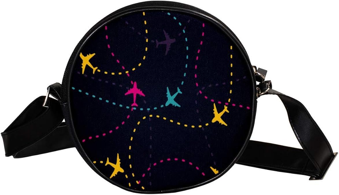 AirTravelLittlePlanesAndTheirRoutes Canvas Crossbody Bag Round