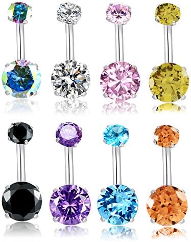 14G Surgical Steel Belly Button Rings Round Cubic Zirconia Navel Barbell Stud Body Piercing