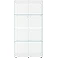 FLYMUHJIA Glass Display Cabinet Kitchen Pantry Storage Cabinet Corner Bar Cabinet with Four Level Double-Door, 64”hx32''lx 14''w White