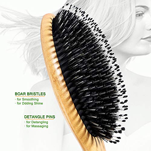 BESTOOL Hair Brush Set-Boar Bristle Hair Brush with Nylon Pins, Bamboo Paddle Detangler Brush, Detangling Adding Shine Brushes for Women Mens and Kids