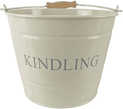 Black Country Metal Works Small Cream Fireside Kindling Bucket 22cm Wooden