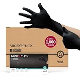 Ansell MICROFLEX MidKnight MK-296 Disposable Nitrile Gloves for Automotive, Law Enforcement w/Full Texture - Medium, Black (Case of 1000)