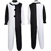 Qseownd Adult Men Terrifier Cosplay Jumpsuit Kids Art Clown Killer Costume Bodysuit Black White for Halloween Suit