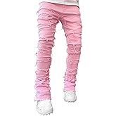 Jeans for Men Stretch Fit Skinny Stacked Ripped Destroyed Jeans Slim Fit Patch Y2K Denim Pants Slim Fit Trousers Streetwear