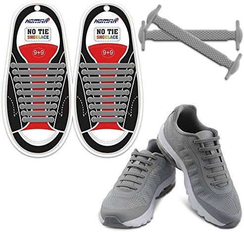 No Tie Shoelace, Lazy Tieless Silicone Rubber Sneaker Shoelaces for Kids and Adults, Waterproof/ Durable, Easy to Install/Of (Grey)