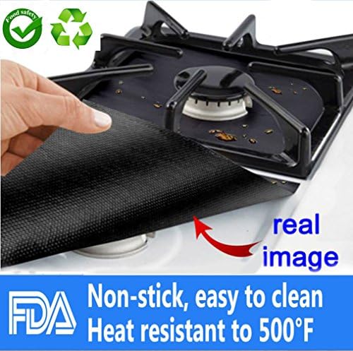 Gas range protectors - FACENIS Use very many times - gas burner protectors - Easy to Clean - Save time - Dishwasher Safe, 0.2mm Thickness - Kitchen is always clean (10.6” x 10.6”) 4 Pack, Black
