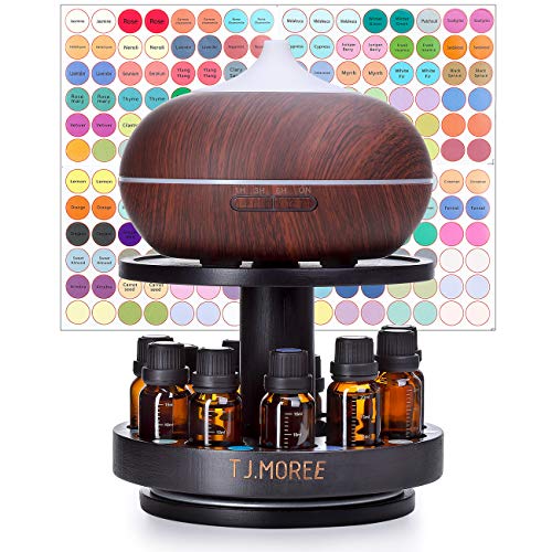 TJ.MOREE Bamboo Diffuser Holder Carousel Black- 2 Tier Height Increase Rack with Upper Tray for Holding Diffuser, for 5ml, 10ml, 15ml, 20ml Essential Oils Bottles