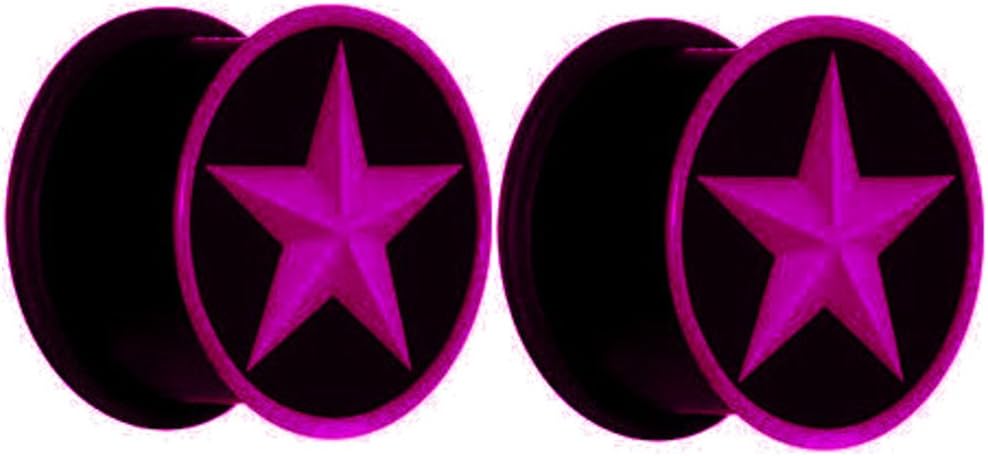 Zaya Body Jewelry Pair of Purple Star Black Silicone Ear Plugs Gauges Rubber 5/8 9/16 1/2 00g 0g 2g 16mm 14mm 12mm 10mm 8mm 6mm