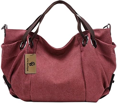 Womens Canvas Handbags Big Purse Totes Hobos Shoulder Bags,Dark Red