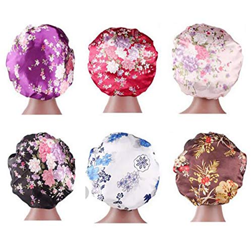 DEPHNARSA 6 Pieces Large Satin Bonnet Sleep Caps Soft Elastic Wide Band Satin Sleeping Cap & Hat Head Cover for Women Hair Loss,Natural Curly Hair Braids (B-Large Printed)