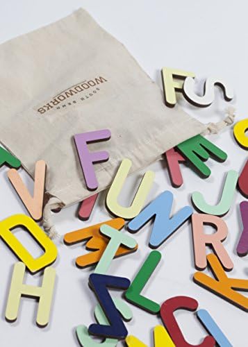 South Bend Woodworks- Educational Toys for Kids- Bag of Wood Letters- Wood Letters- Alphabet for kids - 42 letters- mix of primary and pastel colors