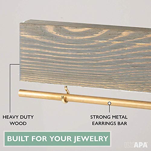 image for Ilyapa Wall Mounted Jewelry Organizer, Rustic Gray Wood - Earring, Bra