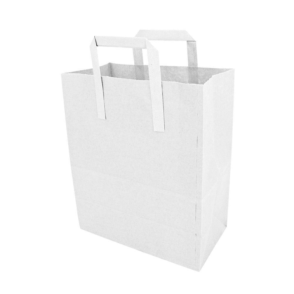 Bishop White Paper Tape Handle Carrier Bags Large (10in x 12in x 5.5in)