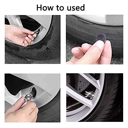 Valve Stem Caps, 4 Pack Handmade Crystal Rhinestone Universal Car Tire Valve Caps Chrome,Attractive Dustproof Bling Car Accessories - Black Diamond Crown - Thumbnail 3