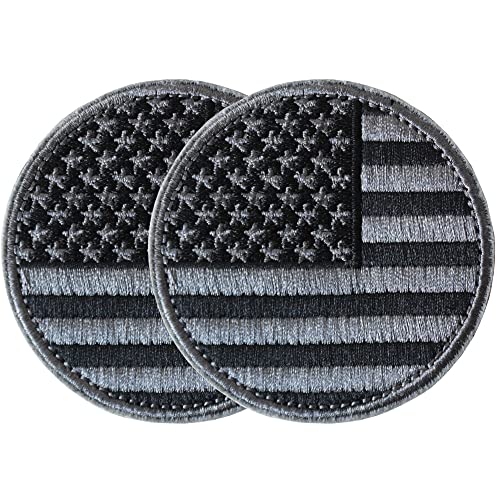 2 Pieces Round Shape Tactical USA Flag Patch American Flag US United States of America Military Uniform Emblem Patches Grey Style 1