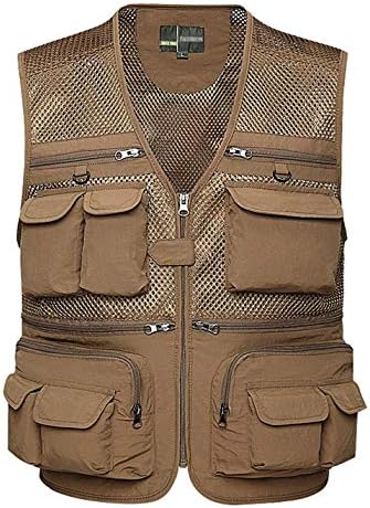 Gihuo Men's Summer Outdoor Work Safari Fishing Travel Vest With Pockets (XXX-Large, Khaki-mesh)