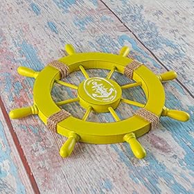 MDLUU Wooden Ship Wheel 11 Inches, Ship Rudder Decor, Helm Wheel Wall Hanging Ornament for Mediterranean Nautical… 51udsHARB6L
