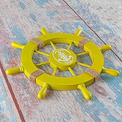 MDLUU Wooden Ship Wheel 11 Inches, Ship Rudder Decor, Helm Wheel Wall Hanging Ornament for Mediterranean Nautical… 51udsHARB6L
