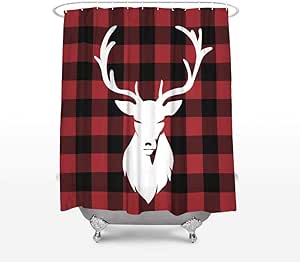RTTGOR Cortina de Ducha Cortina de Ducha Estilo Cheque Negro y Alces