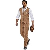 Furuyal Linen Suits for Men Casual Wedding Suits Men 2 Piece Suits Groomsmen Tuxedos Summer Beach Prom Vest and Pants Set
