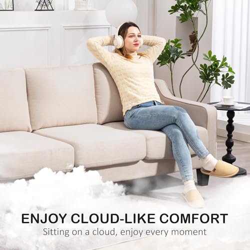HOMCOM 3 Seater Sofa, Modern Couch with Pocket Spring, Linen Upholstered Sofa with Thick Padded for Living Room, Home Office, Beige