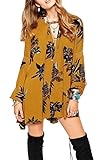 R.Vivimos Women Flowers Print Long Sleeve Loose Short Dresses