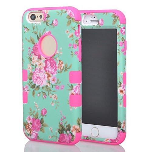 (Case for Iphone 6/4.7 inch) Bon Venu 3 in 1 Armor Defender Triple Layer Hybrid Camo Hybrid Rubberize Soft TPU Back Skin Case Cover Beautiful Orchid Pattern Skin Protector Case Cover for Apple iPhone 6 4.7