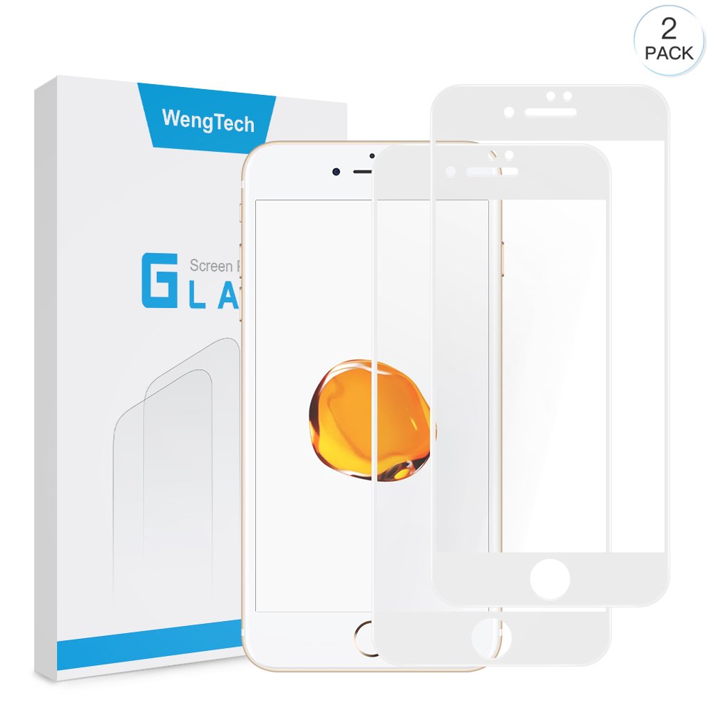 iPhone 8 Plus 7 Plus Screen Protector, WengTech 3D Curved 9H Hardness Bubble Free Anti-Scratch Touch Sensitive Tempered Glass Screen Protector Film for iPhone 8 Plus iPhone 7 Plus 5.5 inch (White, 2 Pack)