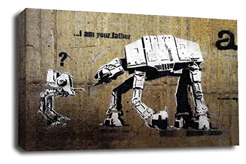 LR Framed Banksy Star Wars Canvas Wall Art Grey White Father Peace Love Picture Print Ready to Hang