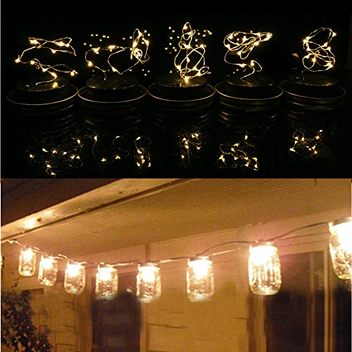 6-Pack Solar-powered Mason Jar Lights (6 Hanger Included / No Jar),10 LEDs Warm White Jar Hanging Light,Solar Fairy Firefly Lights Lids Insert Fit for Regular Mouth Jars for Decor Solar Table Light - Thumbnail 2