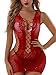 FasiCat Women's Mesh Lingerie for Women Fishnet Babydoll Mini Dress Free Size Bodysuit Red Style 6