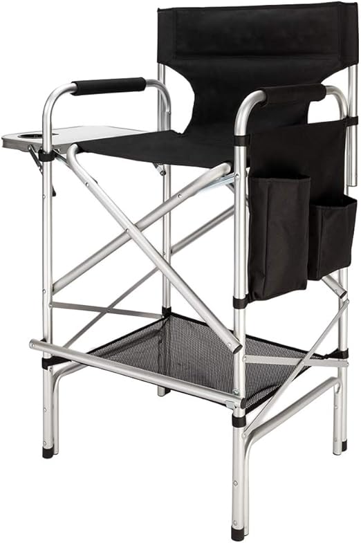 tall folding directors chair with side table