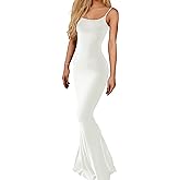 Buauty Womens Summer Dress Bodycon Maxi Dress Sleeveless Casual Long Dresses 2026 Spaghetti Strap Slip Elegant Evening Party White
