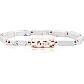 Onress Faith Letter Bracelet, Rectangle Bead Elastic Inspirational Christian Faith Letter Bracelet for Women YA4824