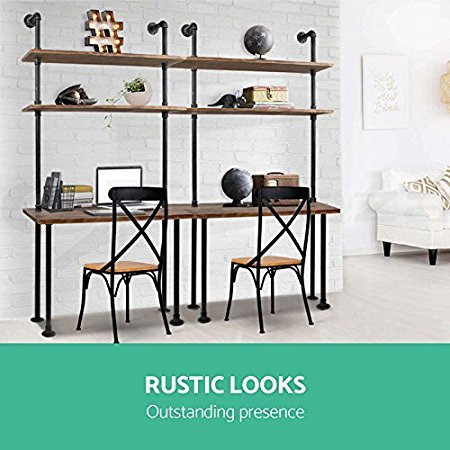 Industrial Laptop Desk Wooden Computer Desk Pipe Shelf Computer Table