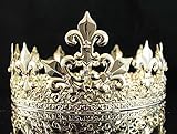 Janefashions Full King's Metal Crown Austrian Rhinestone Crystal Fleur-de-lis T1876g Gold