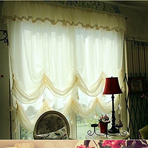 XIULIHUI Elegant Beige Sheer Balloon Curtains With Valances for Living Room 1 Panel? 102 inch Long-by-63 inch Height,Beige