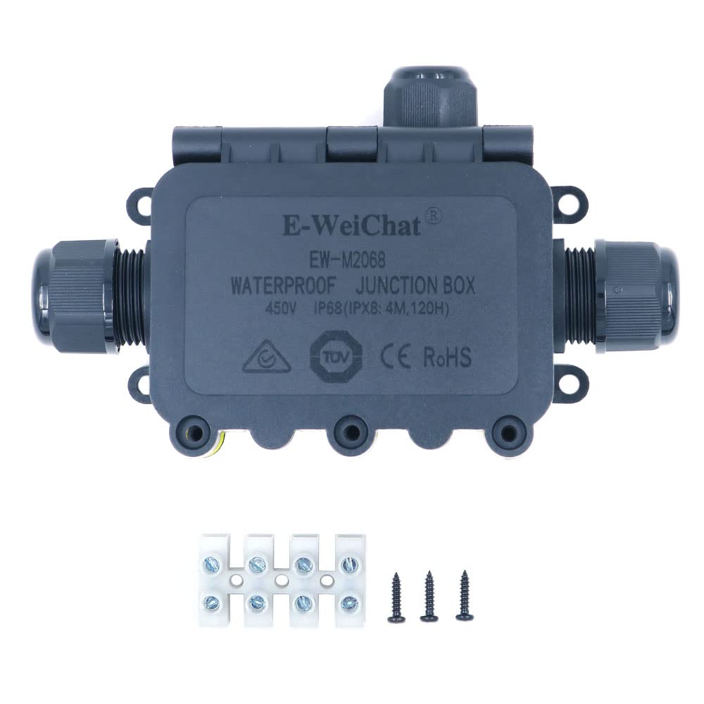 ZONADAH 3-Way L-type IP68 Waterproof Electrical Cable Wire Connector Junction Box 450V 32A 4M Depth M20 9-12 mm / M16 7-10 mm Outdoor Garden Lighting Wiring