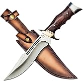 Hunting Knife Full Tang with Sheath, 13.25" Fixed Blade Knife with 440 Stainless Steel Wood Handle for Hunting, Leather Sheath Included by Kratos ZF9