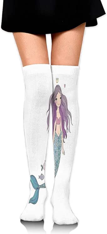 Calcetines altos por encima de la rodilla, diseño de sirena de dibujos