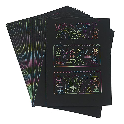 Wartoon 30 Sheets 21 cm x 28 cm Rainbow Scratch Art Paper Magic Painting Papers Scratch Boards with 3 Pieces Wooden Stylus Sticks 4 + 1 Drawing Rulers